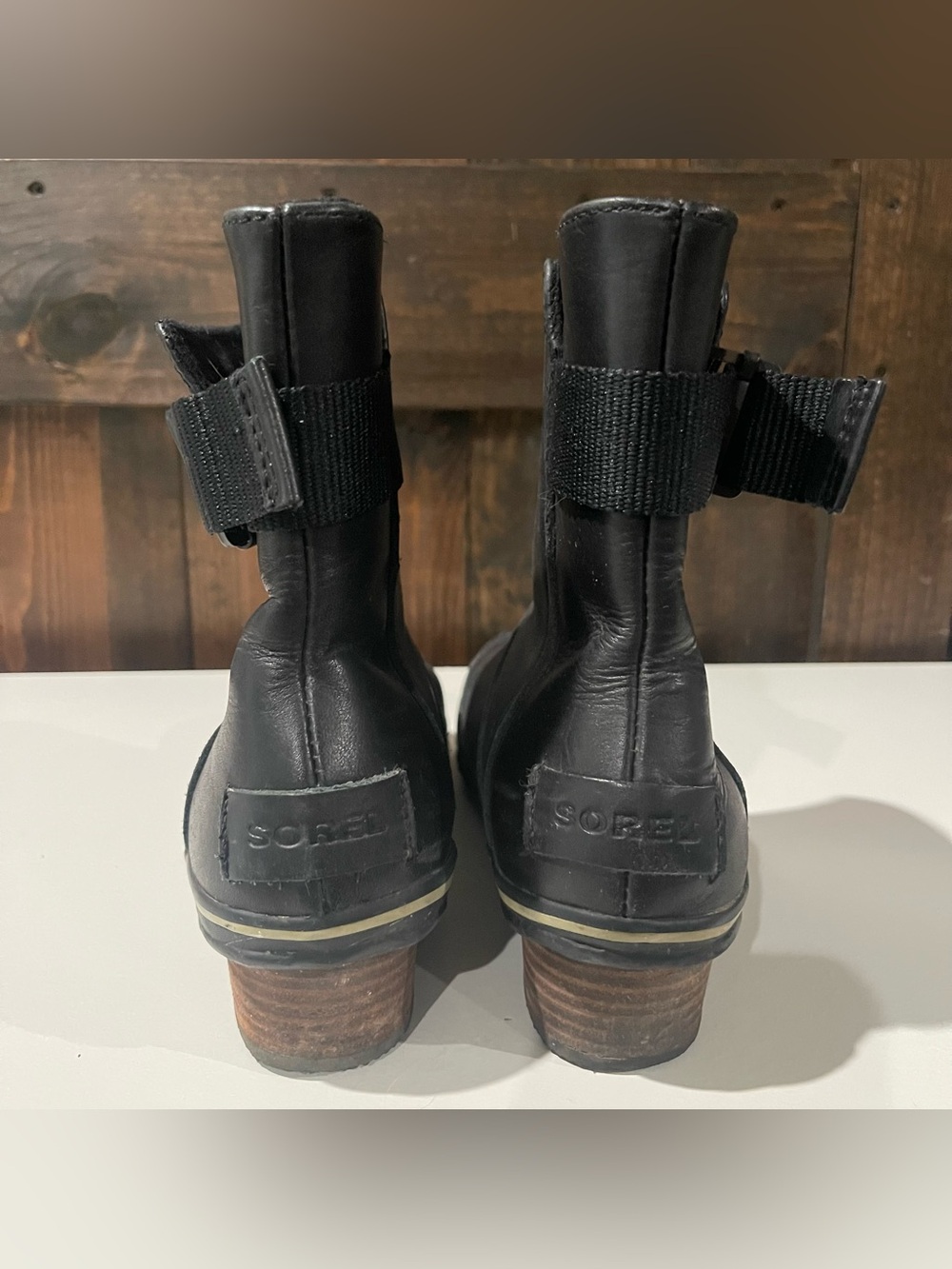 Sorel Womens 8.5 Black Slimboot Leather Pull On Rain Boots Waterproof Granola - Picture 11 of 11